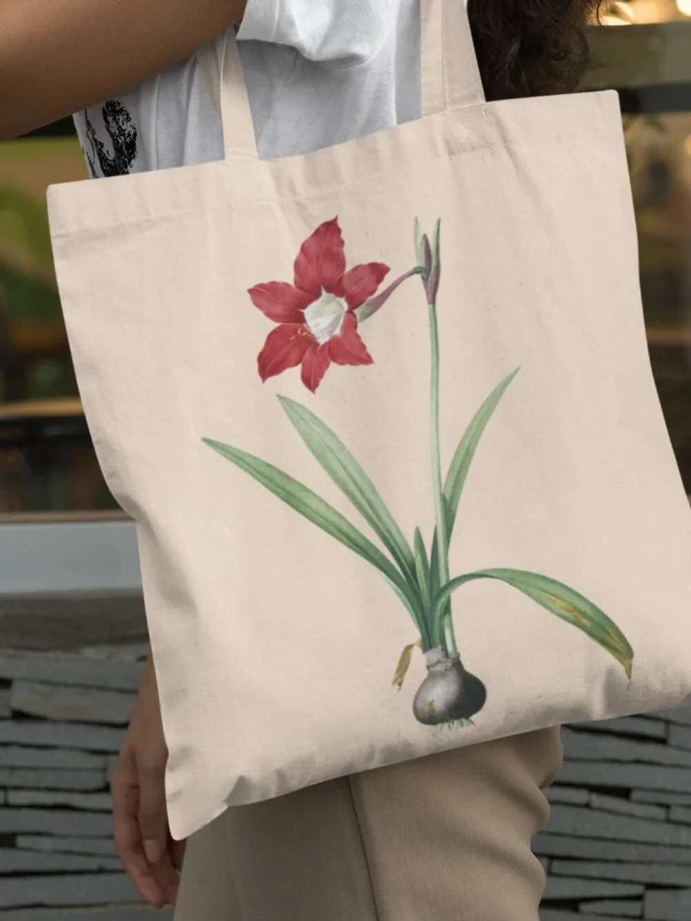 Amaryllis Vintage Floral Print Graphic Canvas Tote Bag